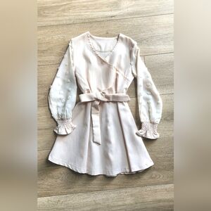 Girl- Elegant Pink Dress with Textured Sleeves